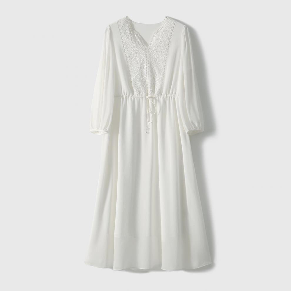 日韓刺繡飄逸桑蠶絲連衣裙（3色）