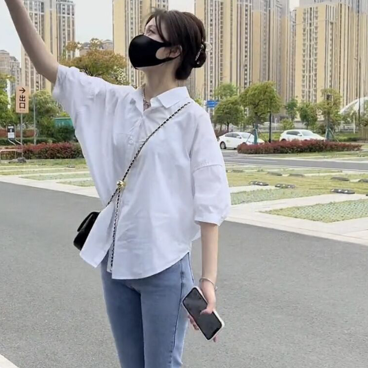 中袖廓形氣質百搭襯衫