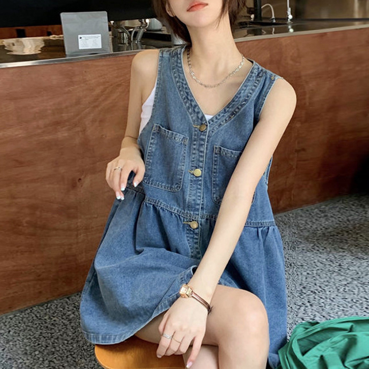 無袖休閒背心丹寧裙