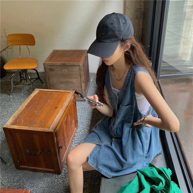 無袖休閒背心丹寧裙