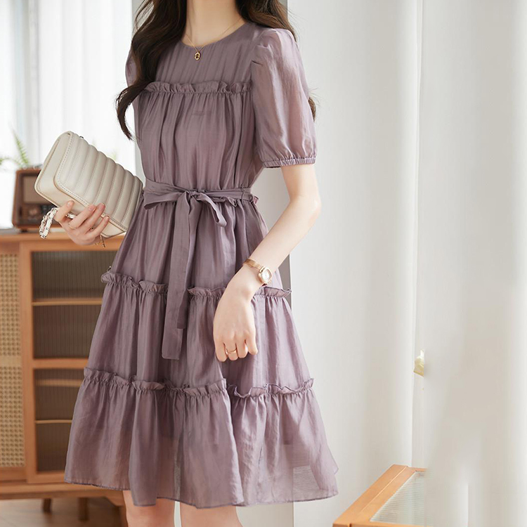 氣質收腰荷葉邊連衣裙