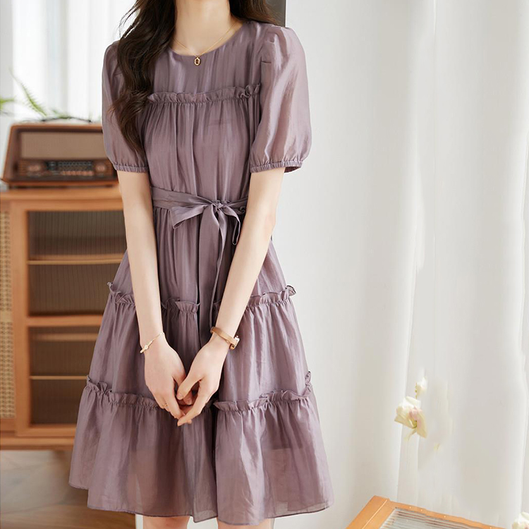 氣質收腰荷葉邊連衣裙