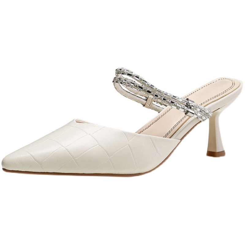 一字帶尖頭水鑽高跟鞋