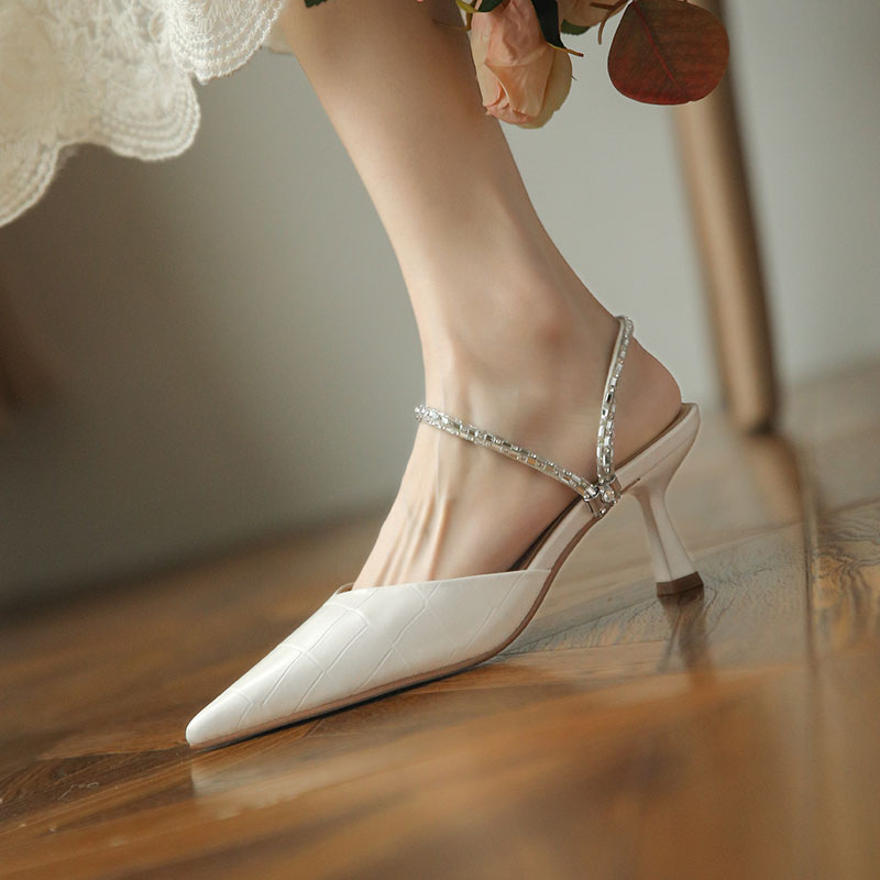 一字帶尖頭水鑽高跟鞋