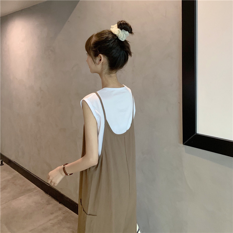 韓系寬鬆顯瘦闊腿背帶褲