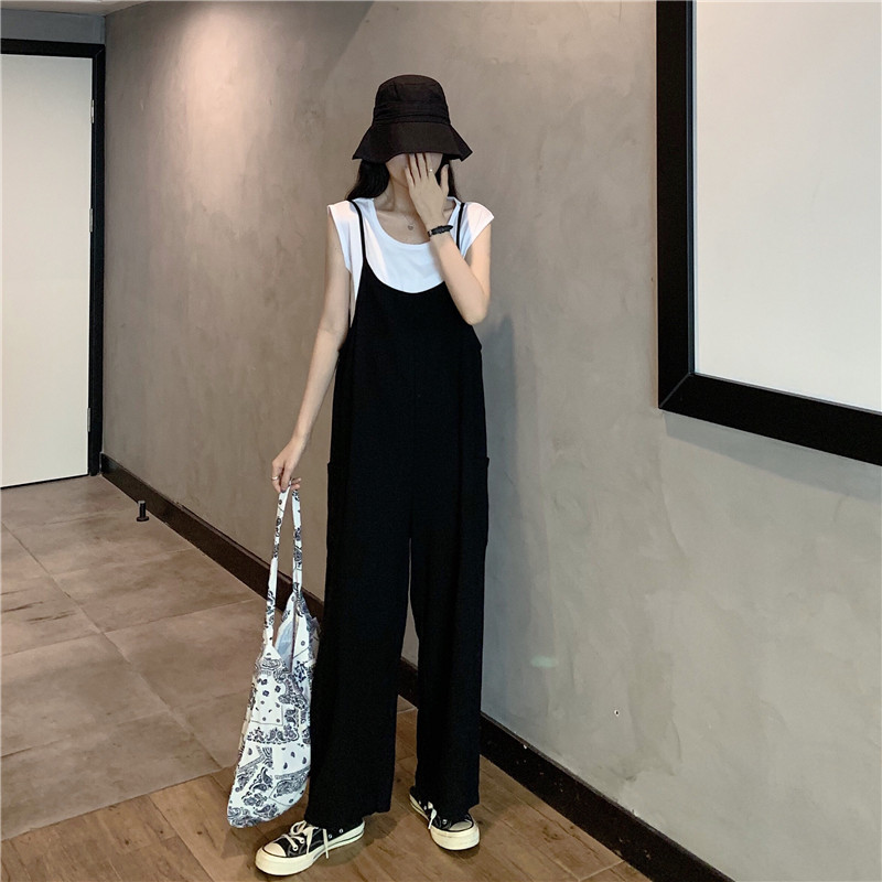 韓系寬鬆顯瘦闊腿背帶褲