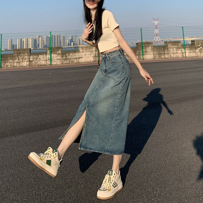 高腰開叉牛仔裙