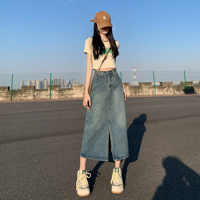 高腰開叉牛仔裙