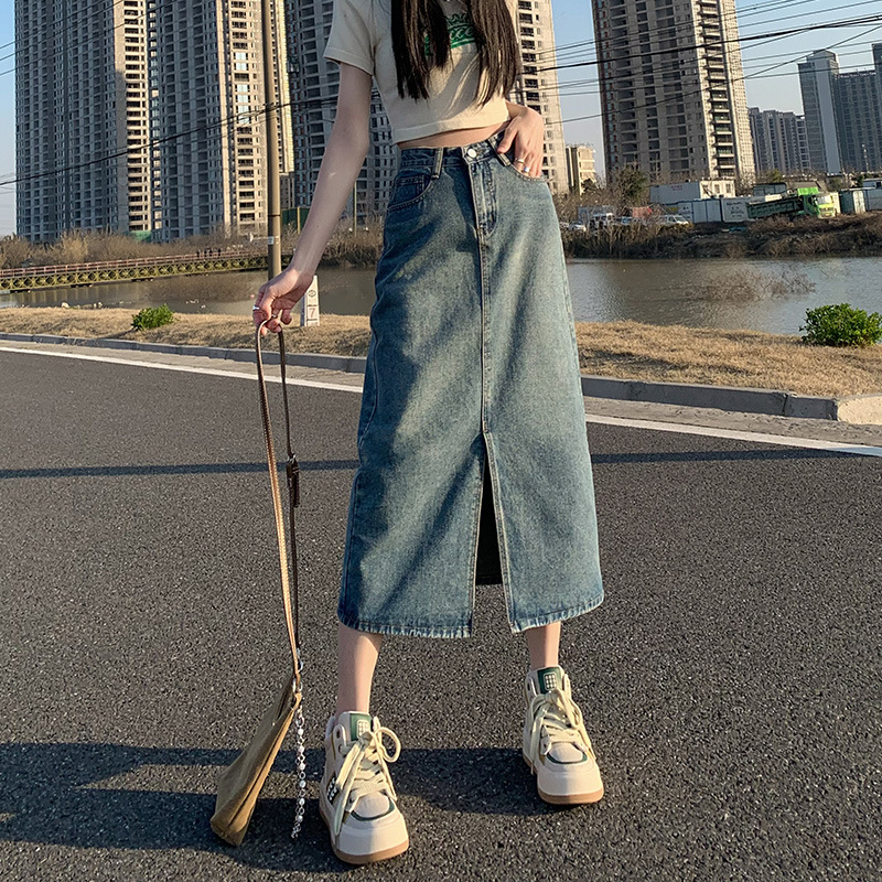 高腰開叉牛仔裙