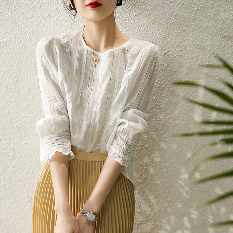 法式高級感氣質鏤空繡花苧麻小上衣襯衫