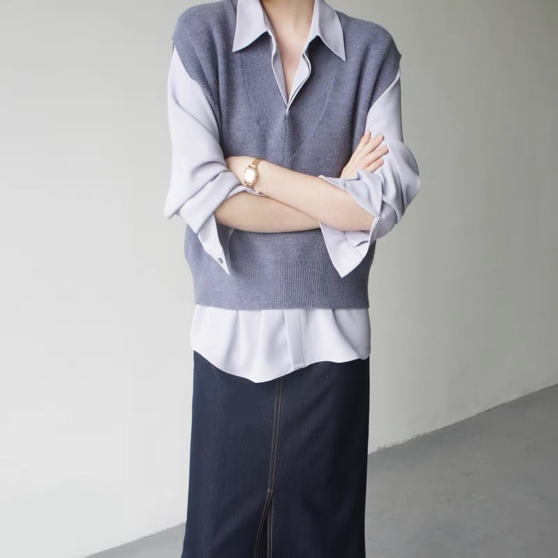 溫柔復古時髦洋氣別緻襯衣/馬甲