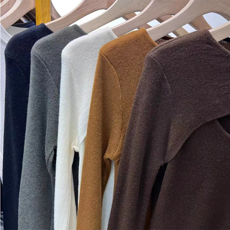 純色圓領軟糯舒適鏤空針織衫