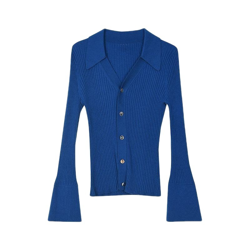 百搭設計感polo領喇叭袖長袖打底上衣