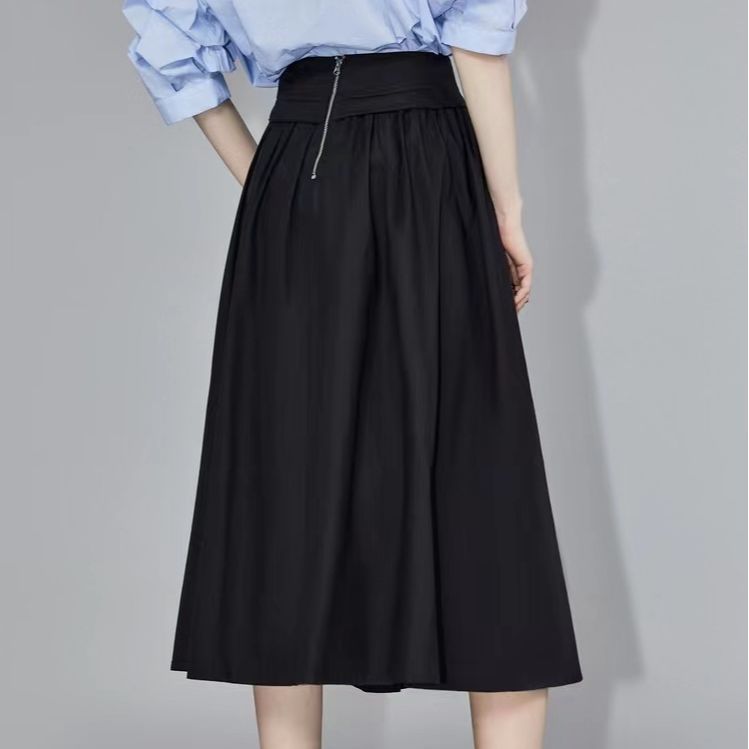 黑色氣質法式高腰設計感半身裙