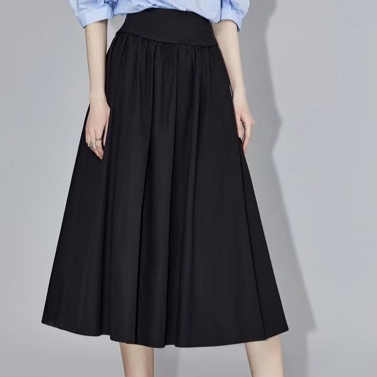 黑色氣質法式高腰設計感半身裙