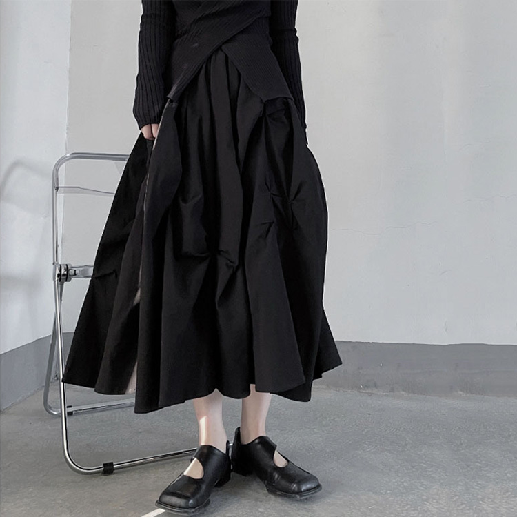 山本風暗黑風肌理紋褶皺蓬蓬裙