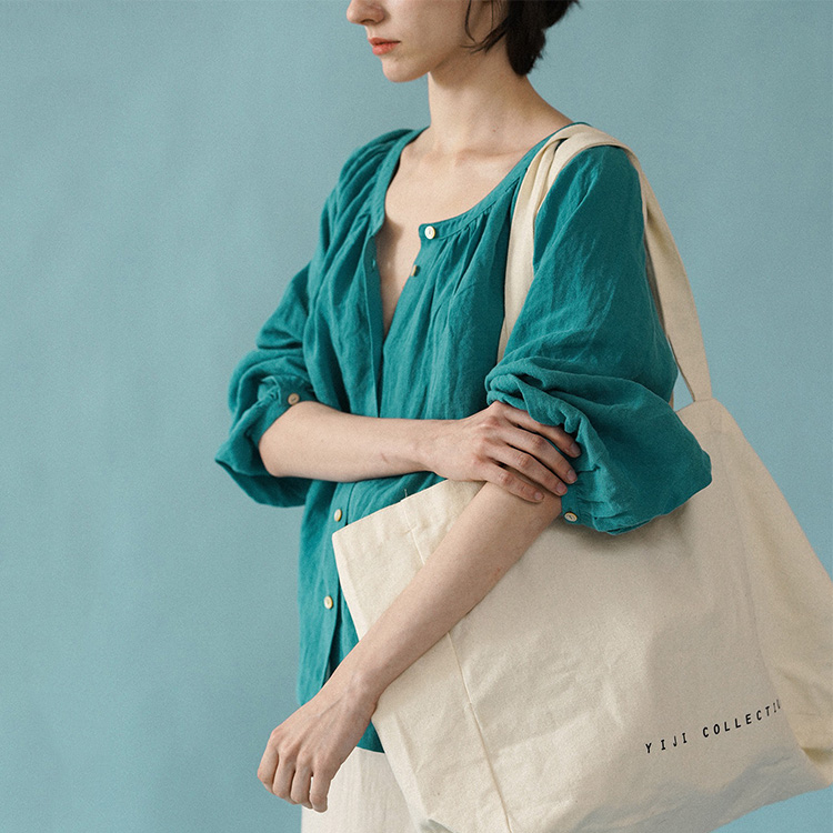 麻棉兩色領圈抽褶休閒氣質襯衫