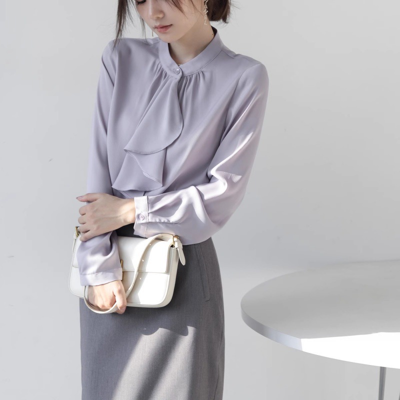 簡約優雅設計褶皺紋飄帶領結長袖襯衫