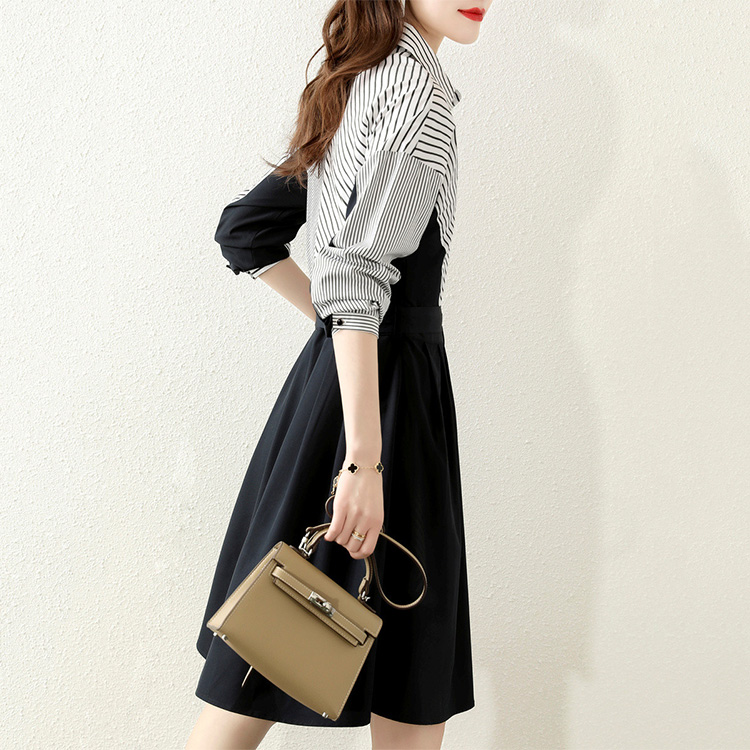 設計感收腰繫帶拼接氣質連身裙