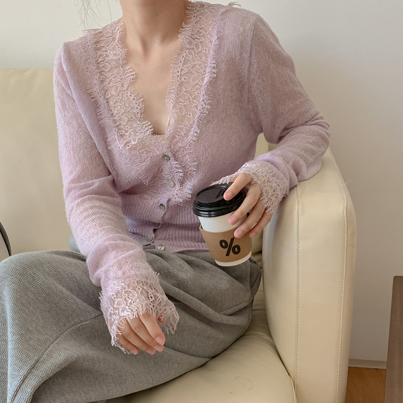 法式蕾絲chic禦姐針織開襟衫