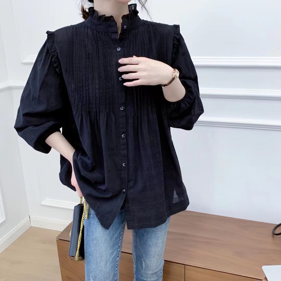 法式小眾後背紐扣娃娃衫