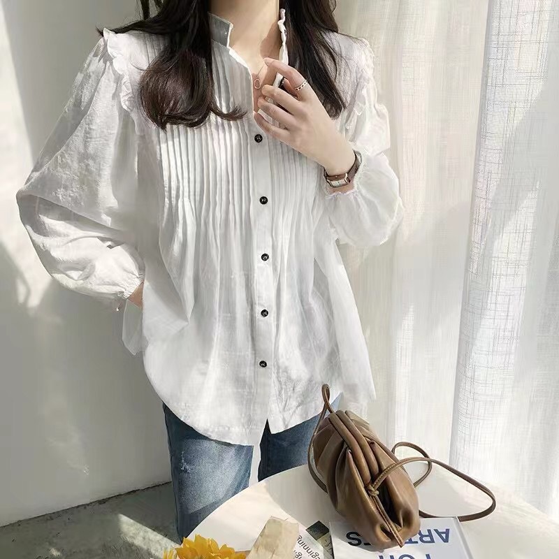 法式小眾後背紐扣娃娃衫