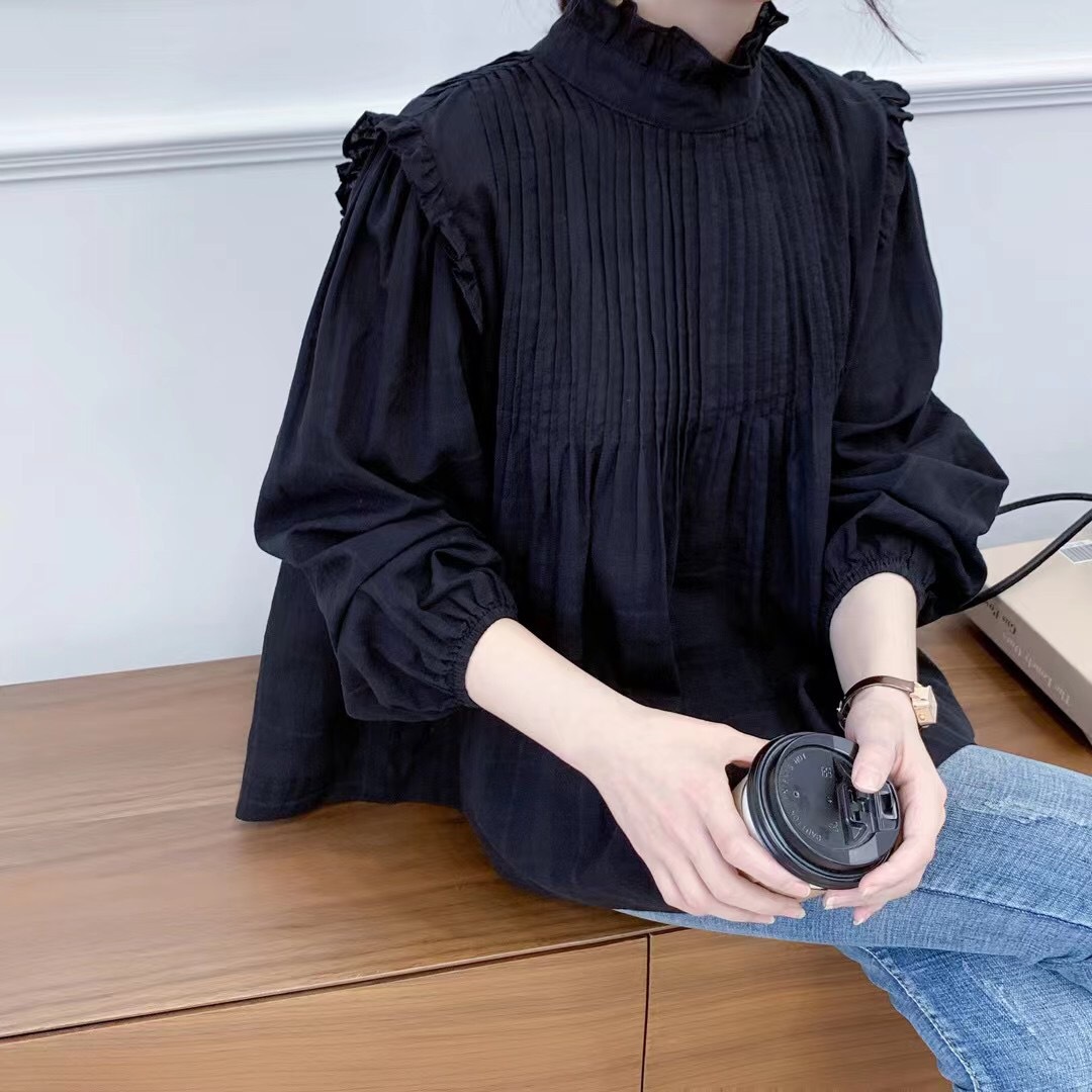 法式小眾後背紐扣娃娃衫