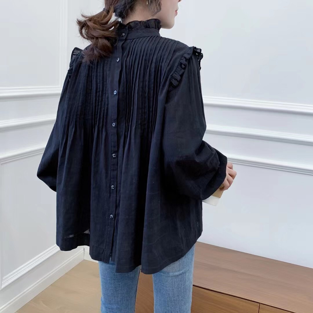 法式小眾後背紐扣娃娃衫