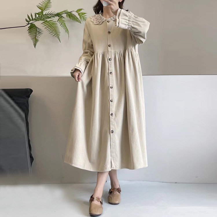 森女風雙層領娃娃裙燈籠袖連衣裙