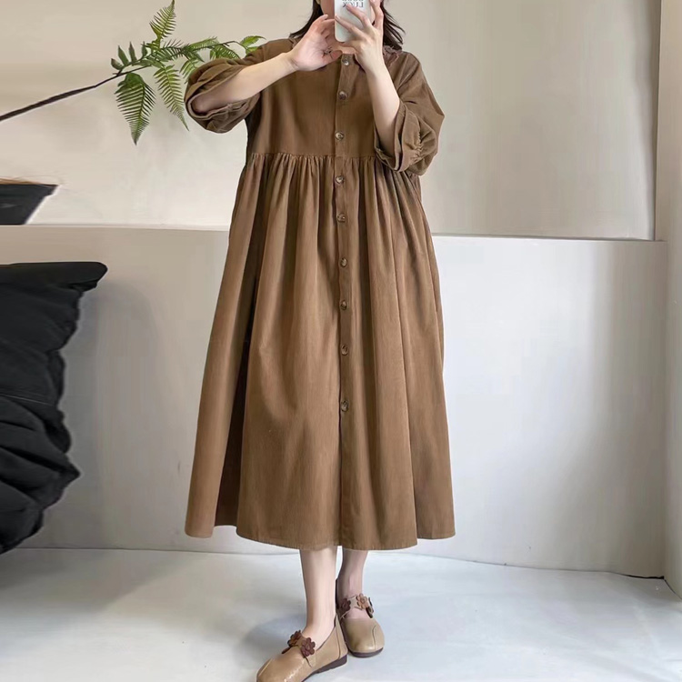 森女風雙層領娃娃裙燈籠袖連衣裙