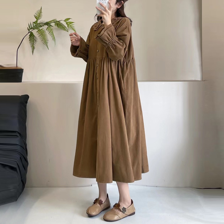 森女風雙層領娃娃裙燈籠袖連衣裙