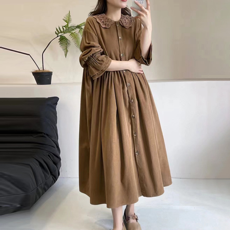 森女風雙層領娃娃裙燈籠袖連衣裙