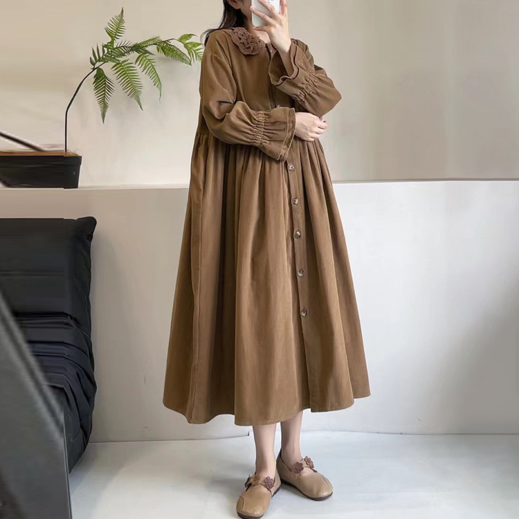 森女風雙層領娃娃裙燈籠袖連衣裙