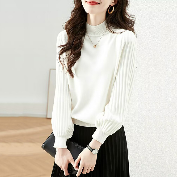 百搭休閒坑條長袖套頭毛衣