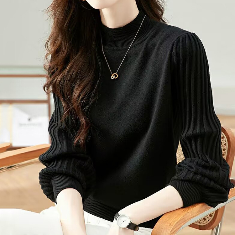 百搭休閒坑條長袖套頭毛衣