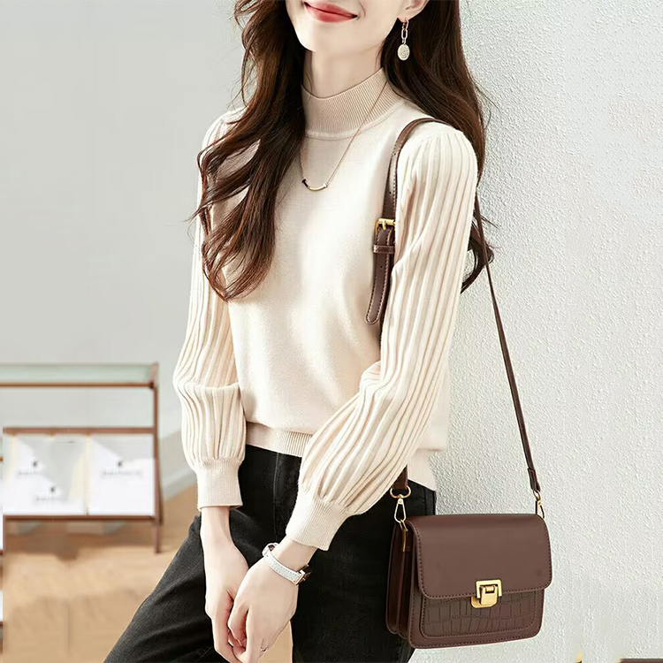 百搭休閒坑條長袖套頭毛衣