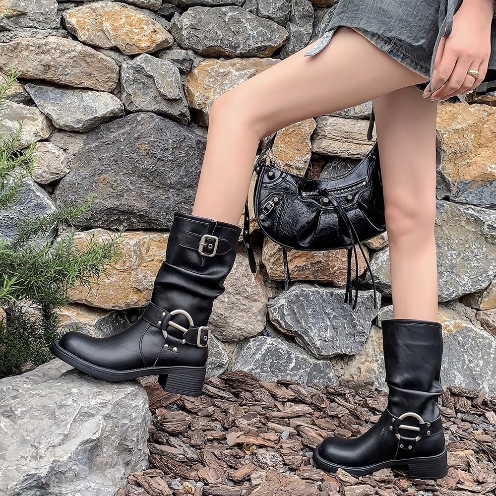 西部皮帶扣顯瘦堆堆靴