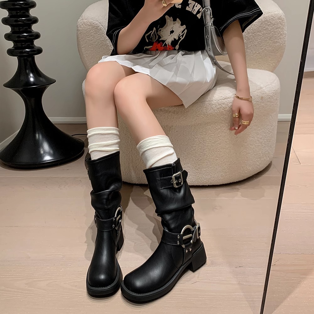 西部皮帶扣顯瘦堆堆靴