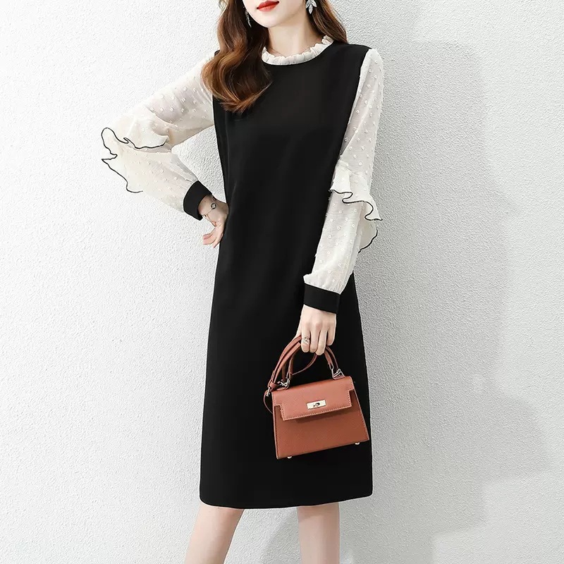 假兩件顯瘦氣質拼接撞色連衣裙