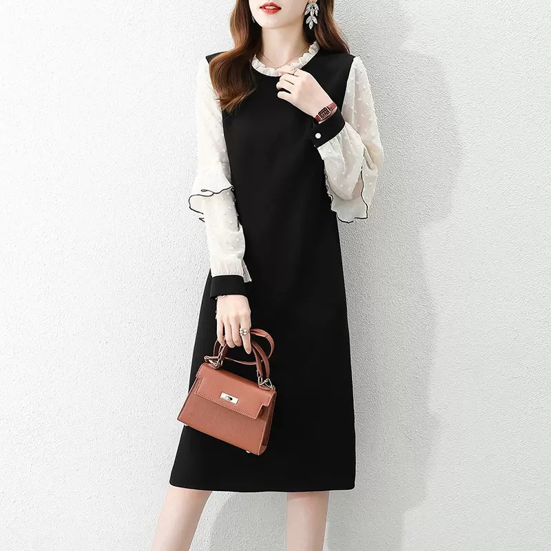 假兩件顯瘦氣質拼接撞色連衣裙