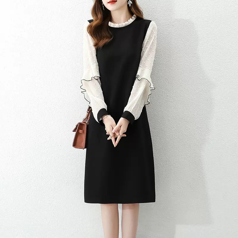 假兩件顯瘦氣質拼接撞色連衣裙