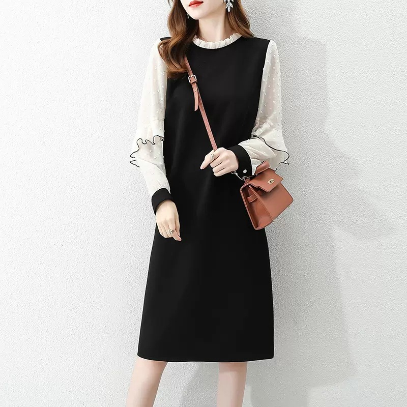 假兩件顯瘦氣質拼接撞色連衣裙