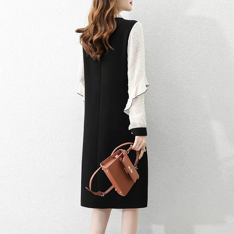 假兩件顯瘦氣質拼接撞色連衣裙