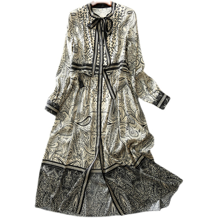 法式復古收腰印花茶歇連身裙