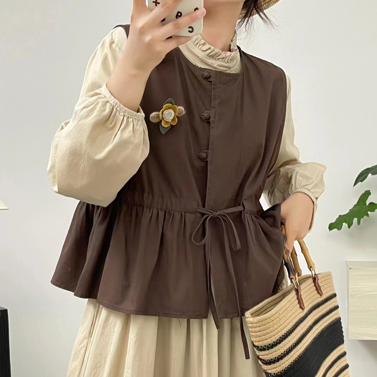 甜係穿搭文藝抽繩繫帶三粒扣馬甲