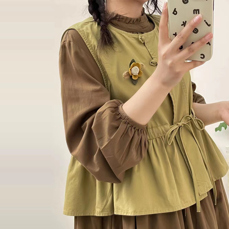 甜係穿搭文藝抽繩繫帶三粒扣馬甲