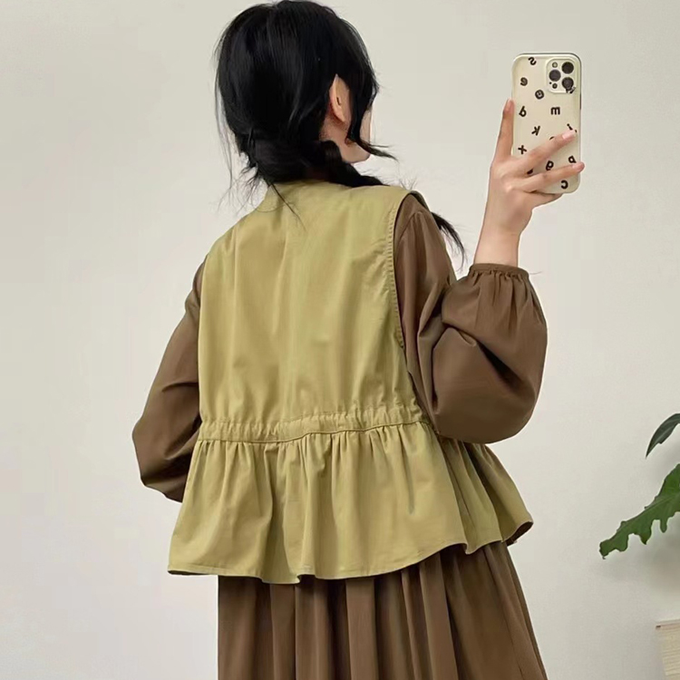 甜係穿搭文藝抽繩繫帶三粒扣馬甲