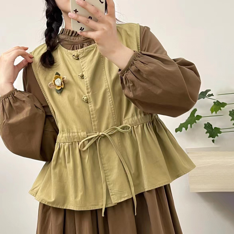 甜係穿搭文藝抽繩繫帶三粒扣馬甲