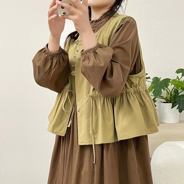 甜係穿搭文藝抽繩繫帶三粒扣馬甲