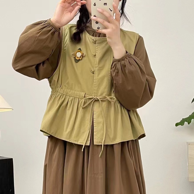 甜係穿搭文藝抽繩繫帶三粒扣馬甲